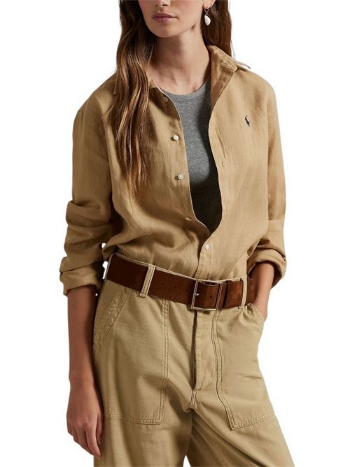 camel oversized linen women's shirt Ralph Lauren | 211970730005